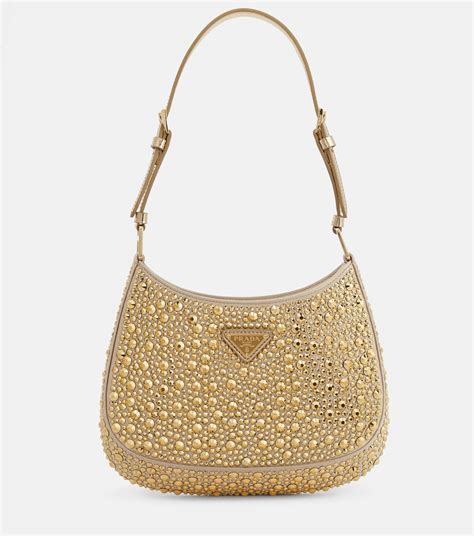 Borsa Cleo in raso con cristalli in Oro 